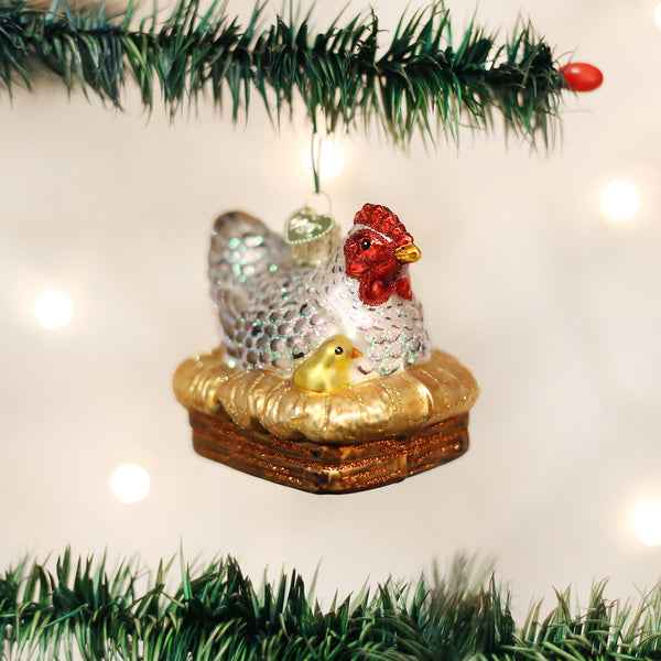 Hen On Nest Glass Ornament