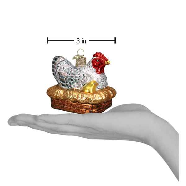 Hen On Nest Glass Ornament