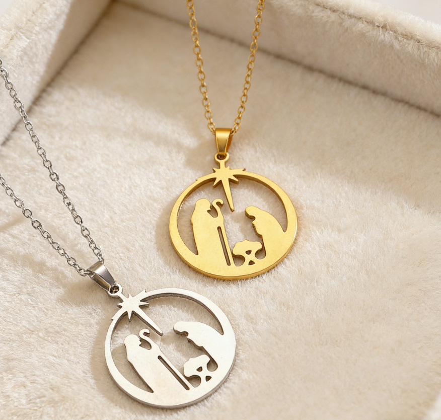 Praying Nun Hollow Circle Pendant Necklace