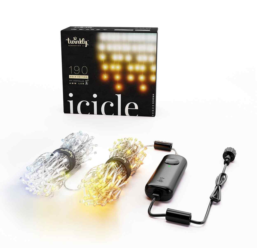 Twinkly 190-Light AWW LED Icicle Light Set (Generation II)