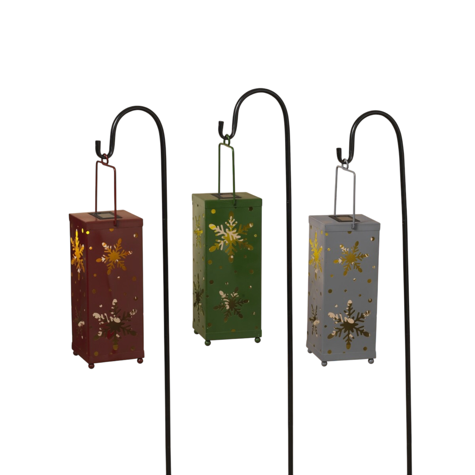 Solar Lighted Holiday Lanterns with Shepherd Hook -