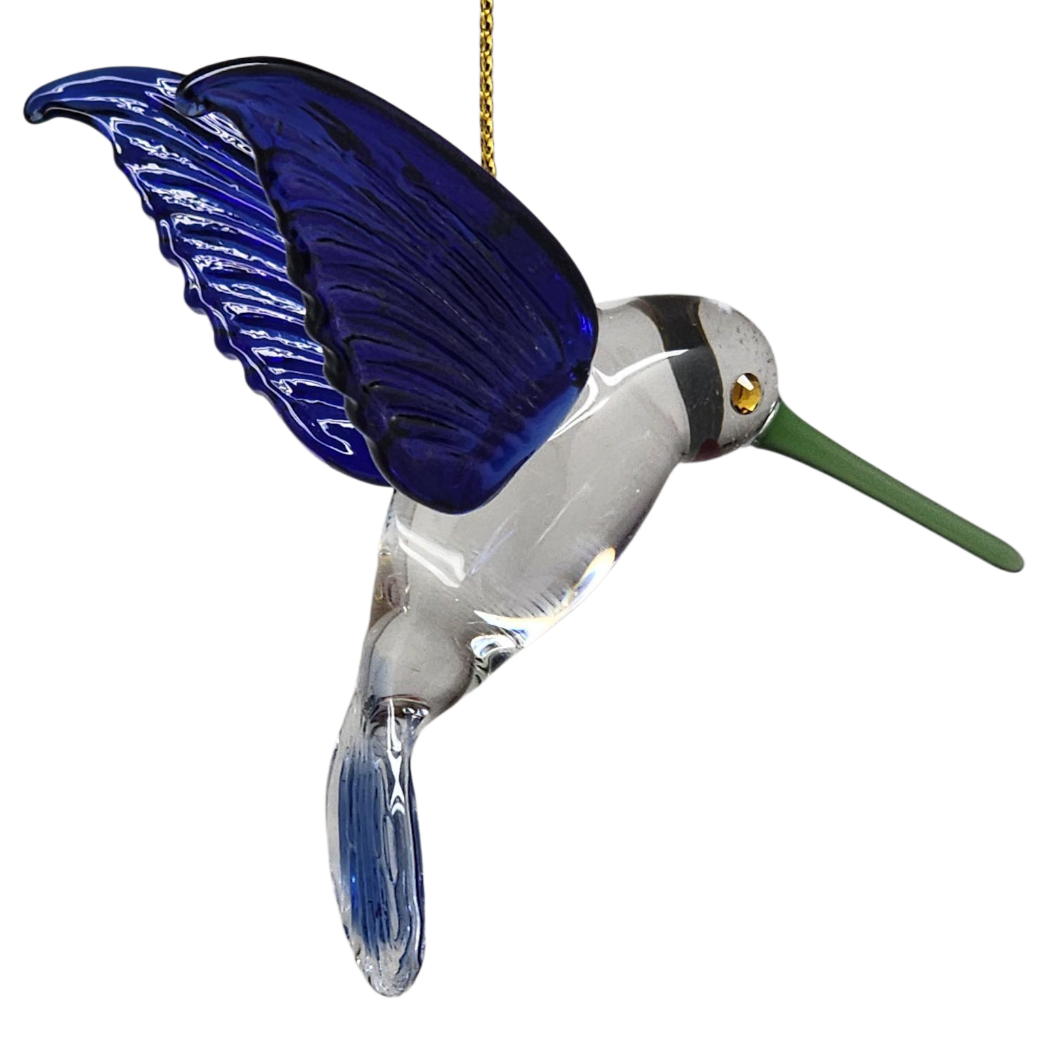 Egyptian Glass Hummingbird Ornament - Blue with Green Beak