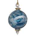 Etched Blown Glass Ball Ornament - Blue