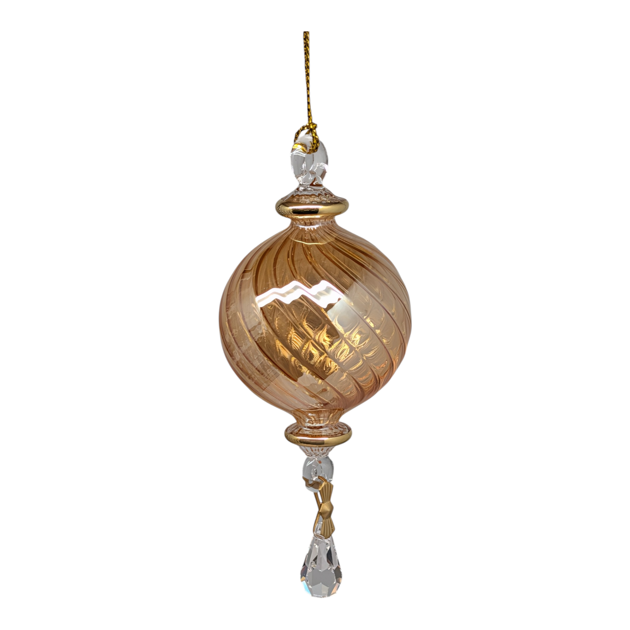 Egyptian Glass Amber Globe with Crystal Drop Ornament