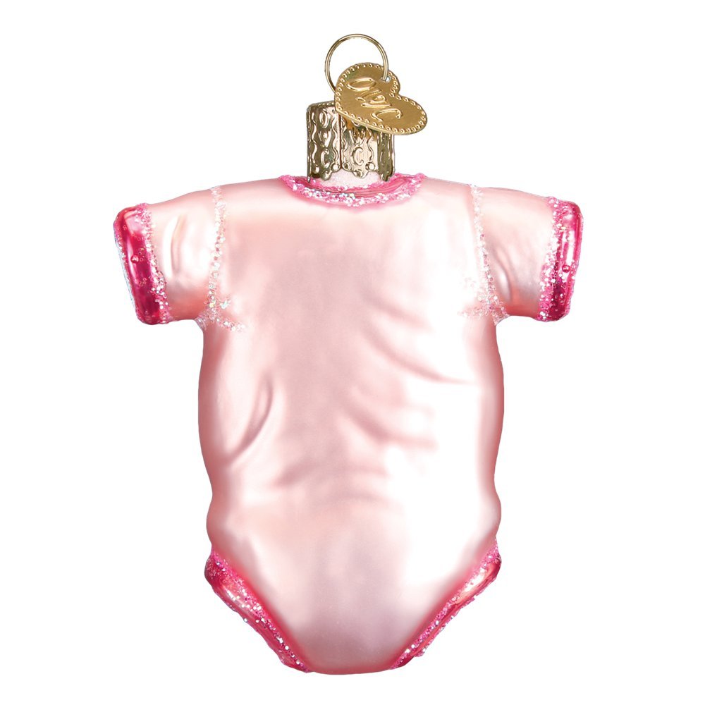 Babys First Christmas Pink Onesie Glass Ornament