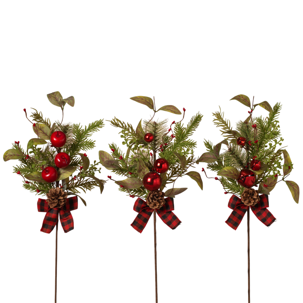 Pine & Berry Pick with Plaid Bow -
