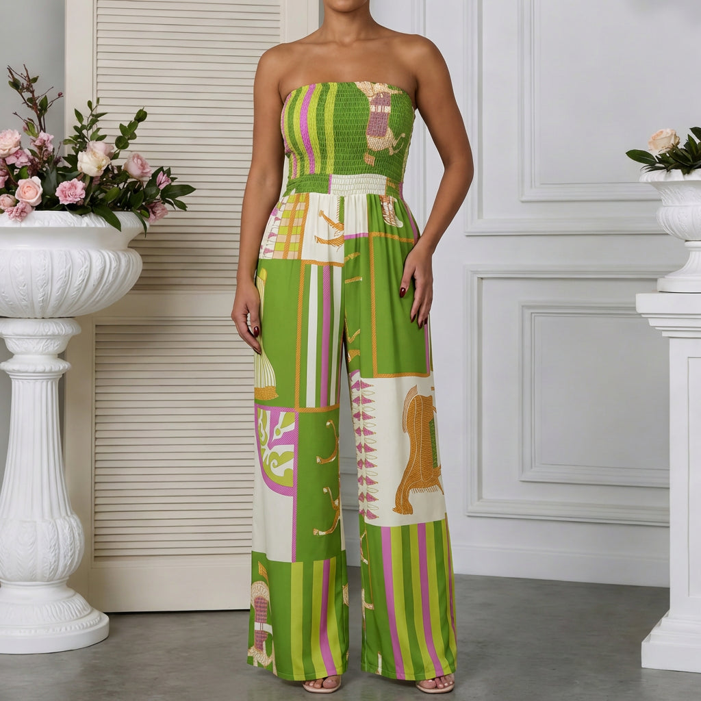 Summer Multi-Color Floral Print Strapless Jumpsuit