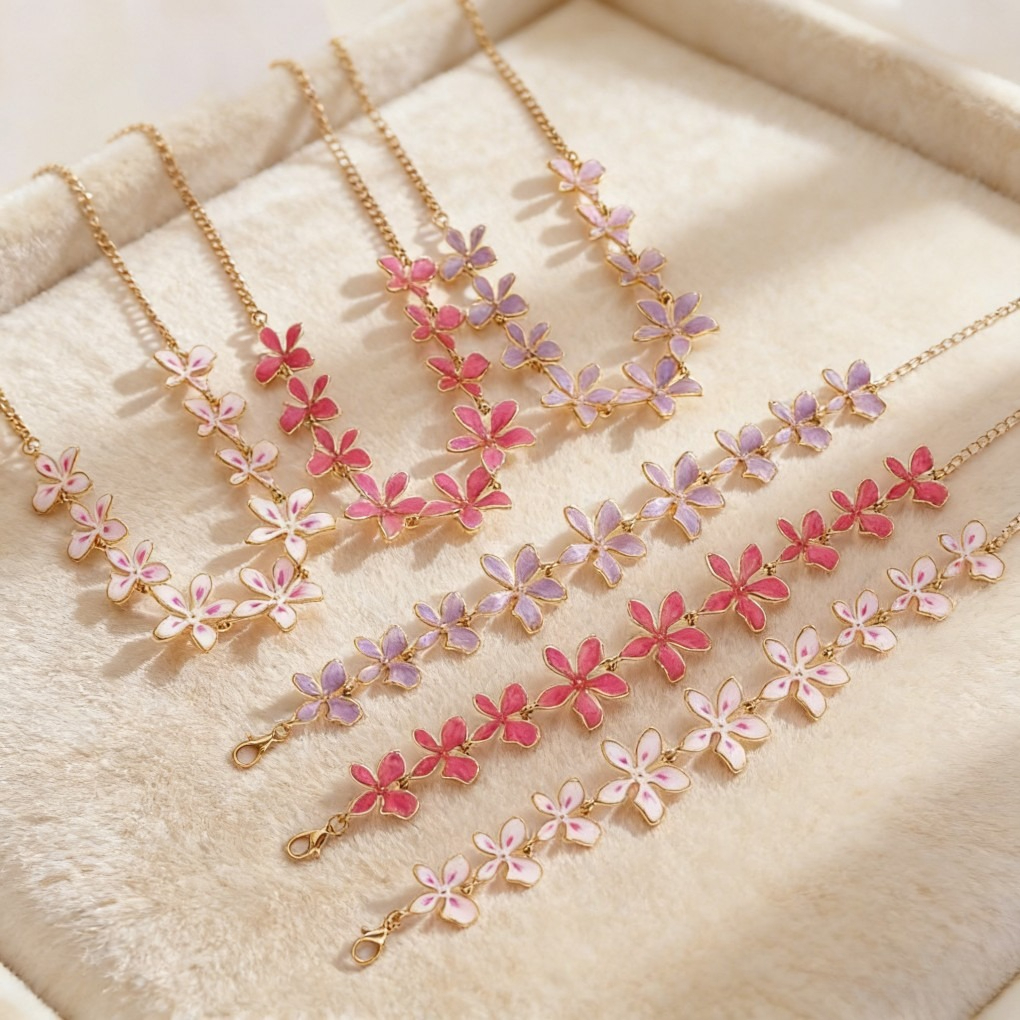 Trendy Geometric Enamel Flower Jewelry Set