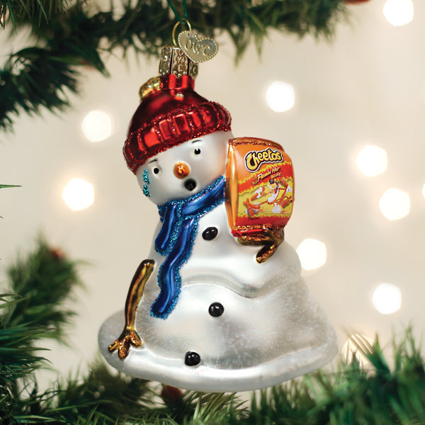 Flamin' Hot Cheetos Snowman Glass Ornament