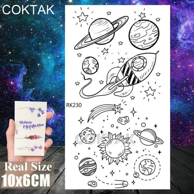 Realistic Small Planets Temporary Tattoos Arm Waterpoof Black Sticker Space Planets For Girls And Boys