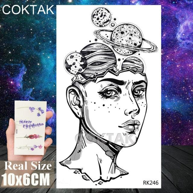 Realistic Small Planets Temporary Tattoos Arm Waterpoof Black Sticker Space Planets For Girls And Boys