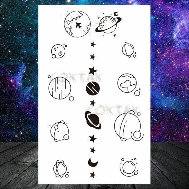 Realistic Small Planets Temporary Tattoos Arm Waterpoof Black Sticker Space Planets For Girls And Boys
