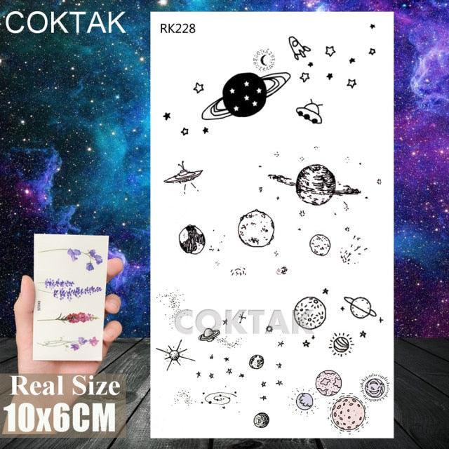 Realistic Small Planets Temporary Tattoos Arm Waterpoof Black Sticker Space Planets For Girls And Boys