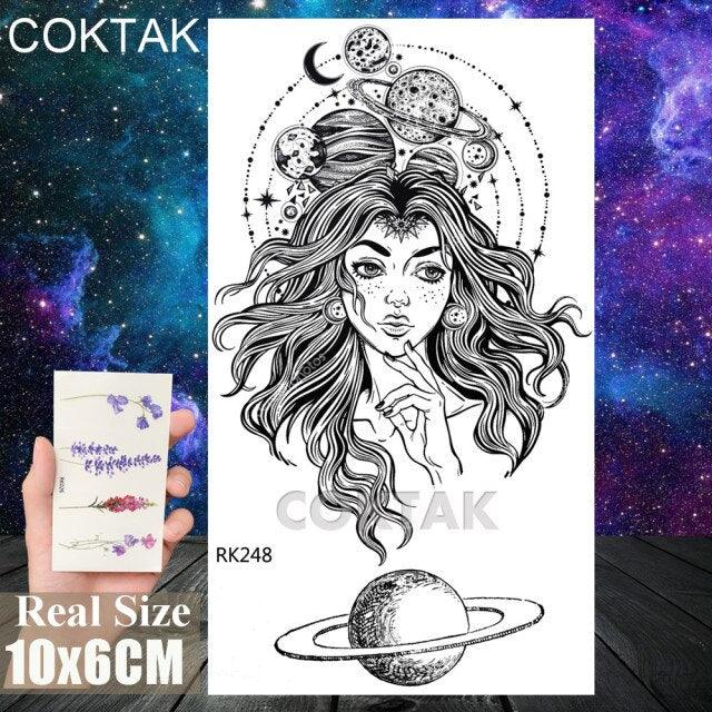 Realistic Small Planets Temporary Tattoos Arm Waterpoof Black Sticker Space Planets For Girls And Boys