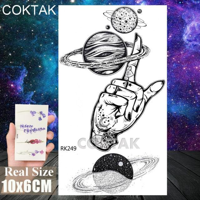 Realistic Small Planets Temporary Tattoos Arm Waterpoof Black Sticker Space Planets For Girls And Boys