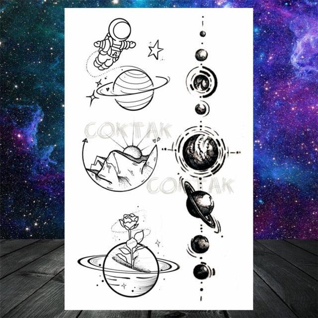 Realistic Small Planets Temporary Tattoos Arm Waterpoof Black Sticker Space Planets For Girls And Boys