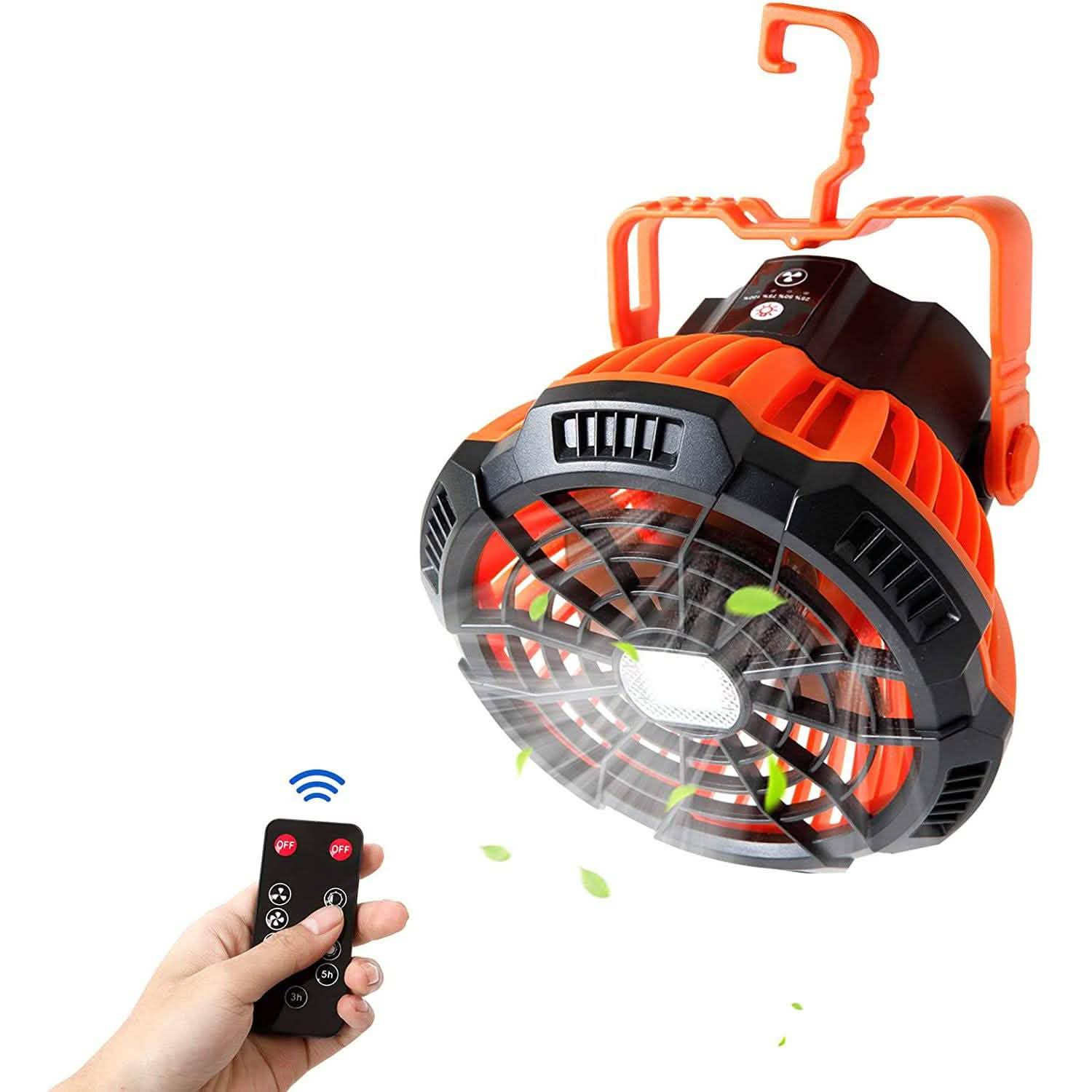 Rechargeable Camping Fan with LED Lantern with IR Remote