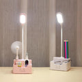 Rechargeable Led Table Lamp With Fan Touch Dimmable Desk Lamp Eye protection Reading Light For Kid With Phone Hoder Pen Holder Decorative Table Lamp Cute Study Lamps for Bedroom Décor