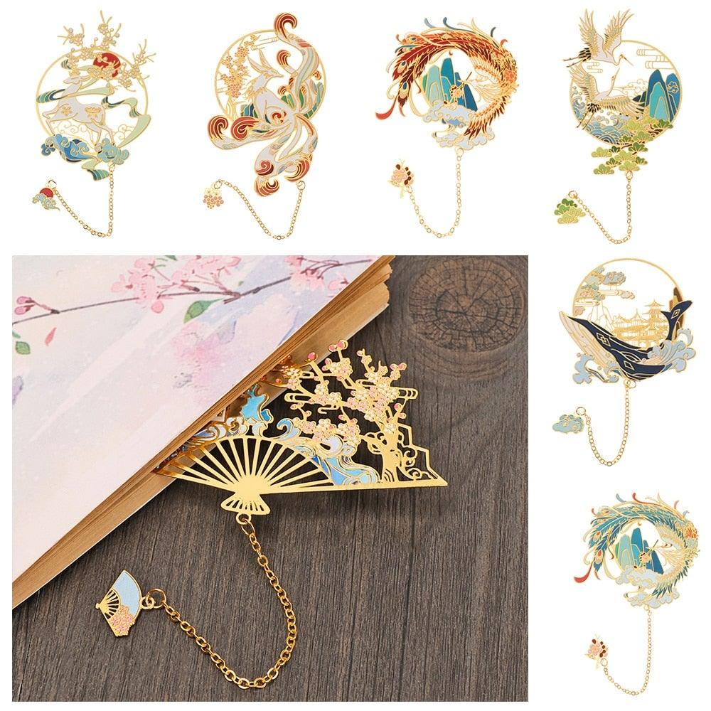 Retro Carving Brass Bookmark Tassel Pendant Book Clip Metal Pagination Mark Student Gift Stationery School Supply Metal Creative Bookmark Chinese Style Unique Vintage Series Gift For Reader Student