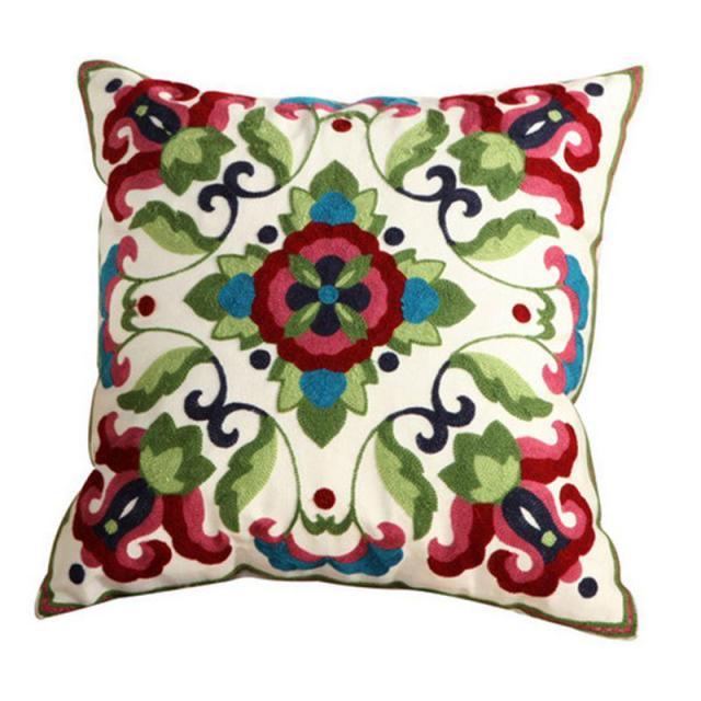 100% Cotton Embroidery Flower Pattern Pillow Cover Home Decoration Sofa Cushion Cover Housewarming Gift Pillow Case Decorative Embroidered Pillow Cover Handmade Cotton Cover For Throw Pillows Beautiful Modern Floral Patterns 45x45cm