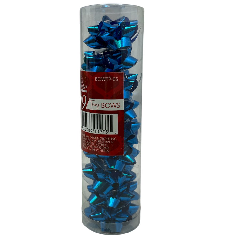 9 Tiny Metallic Bows In A Tube - Royal Blue Metallic