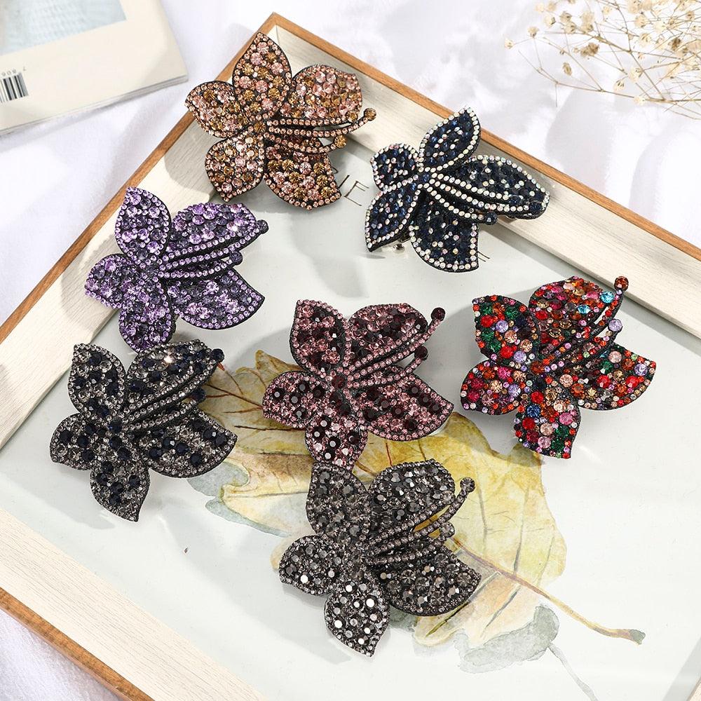 Rhinestone Flower Barrettes Hair Clips for Women Vintage Crystal Hairpins Girls Hair Accessories Jewelry Hairgrip Claws Fashion Hairgrips Accessories For Party