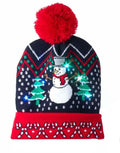 Battery-Operated LED Light-Up Knit Hat - Snowman