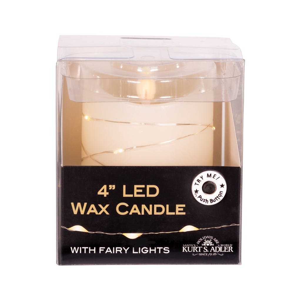 4" Battery Operated Flicker Flame White Candle With Fairy Lights