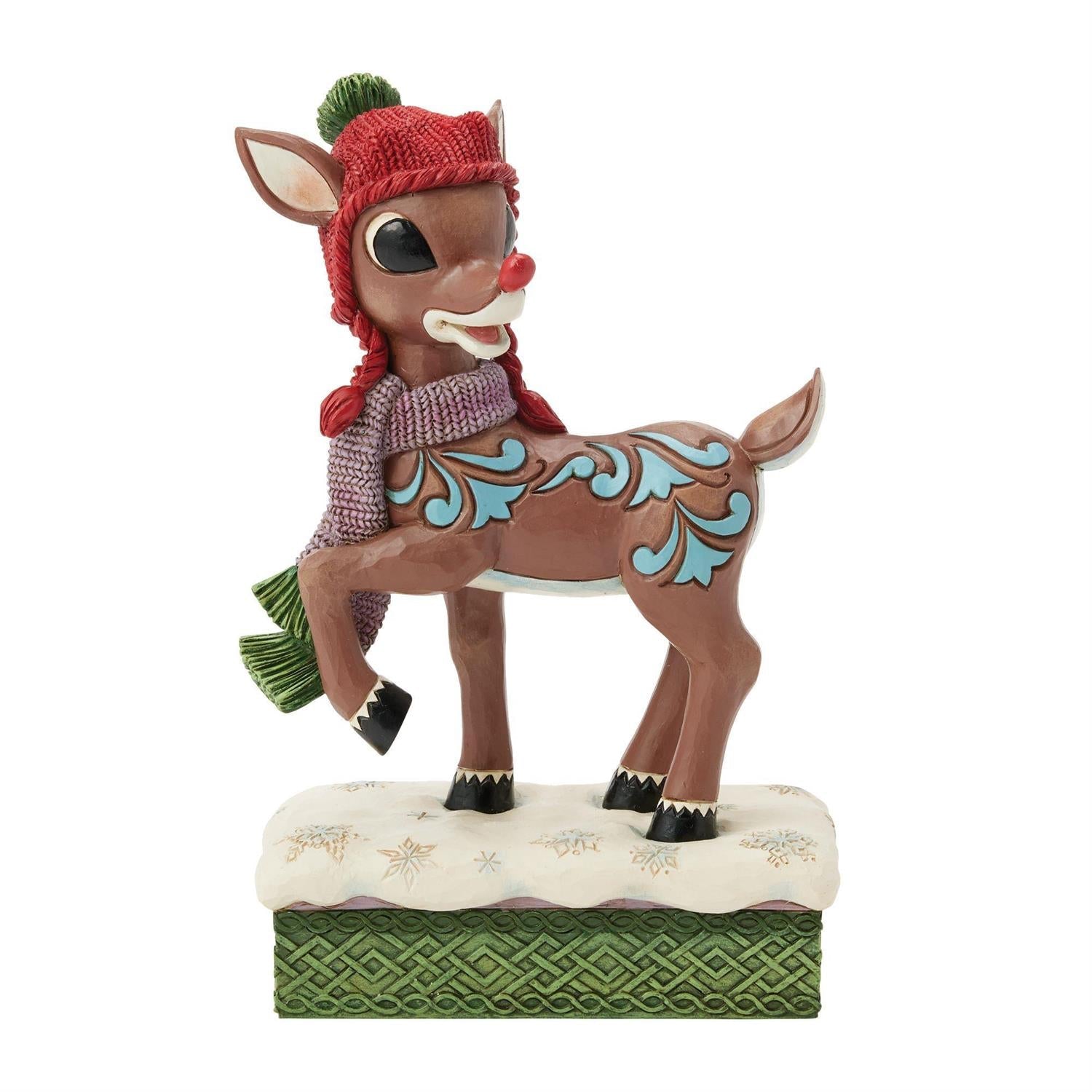 Rudolph Wearing a Knit Hat Figurine