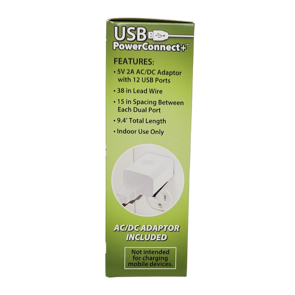 USB Power Extension Cord+ With White Wire and 12 Ports