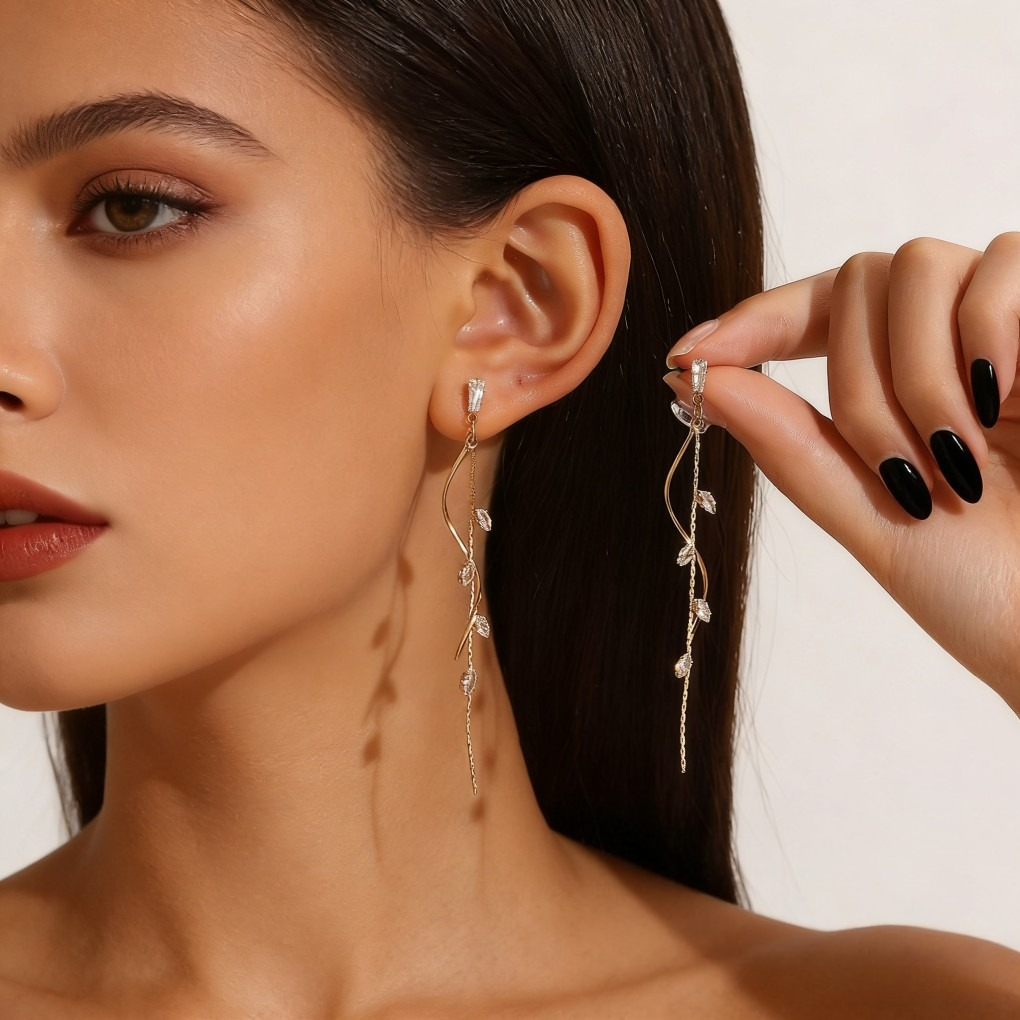 Vintage Long Zircon Tassel Earrings