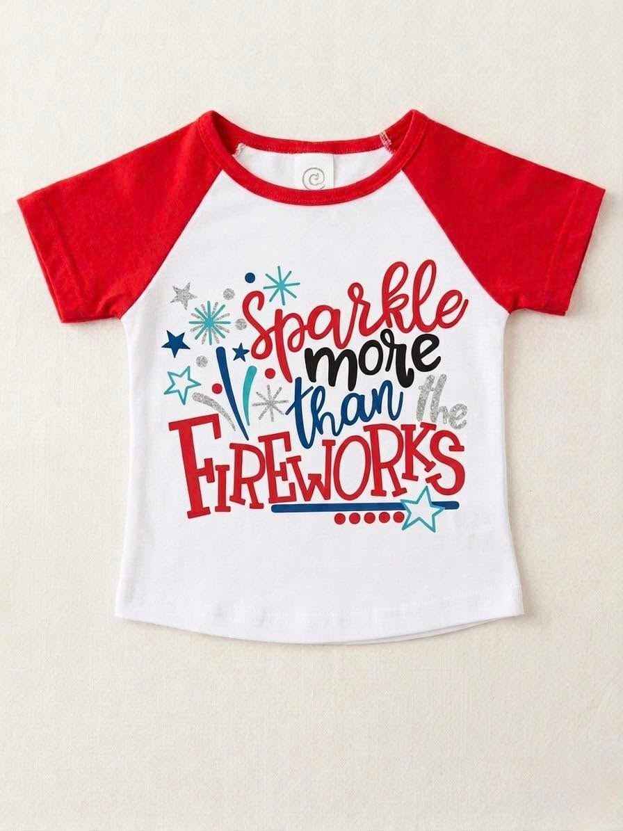 Girl's Sparkle More Than Fireworks Patriotic Raglan Tee Shirt