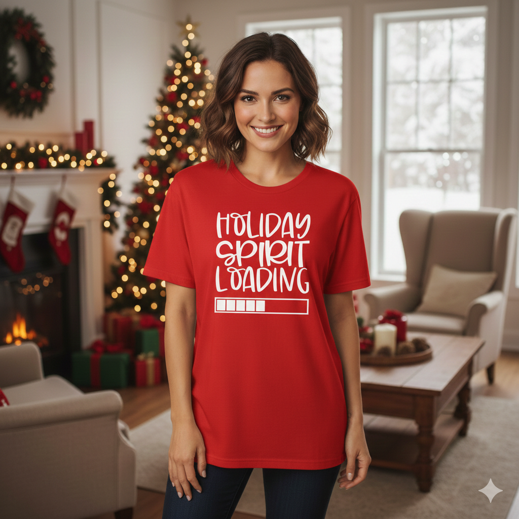 Women's Christmas Holiday Spirit Loading Graphic Tee Shirt - EveryNest