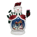 B/O Lighted Musical Spinning Water Globe Snowman with Holiday Scene Red Coat