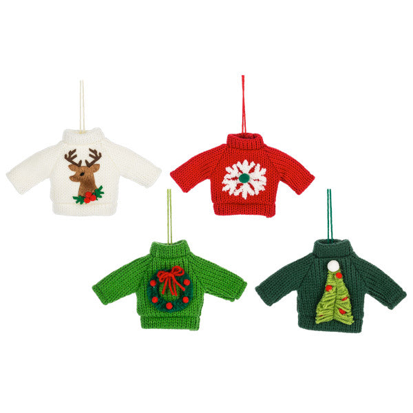 Knit Christmas Sweater Ornament -  Red
