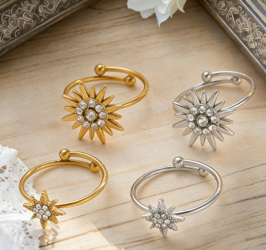 Diamond Sunflower Adjustable Ring