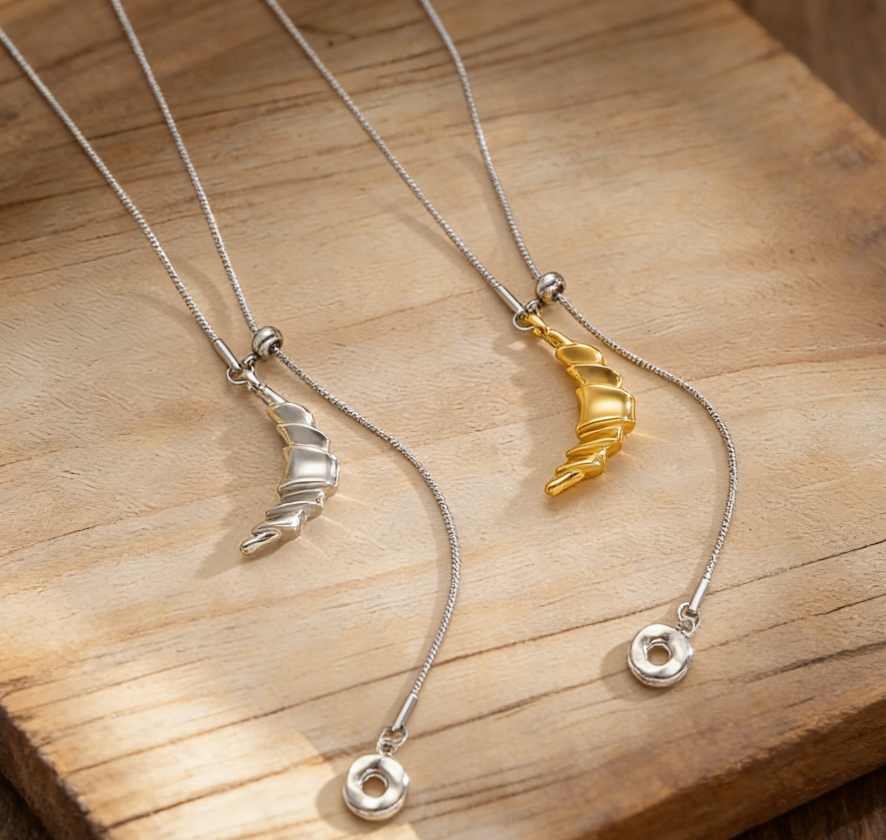 Silver Minimalist Croissant Donut Long Necklace