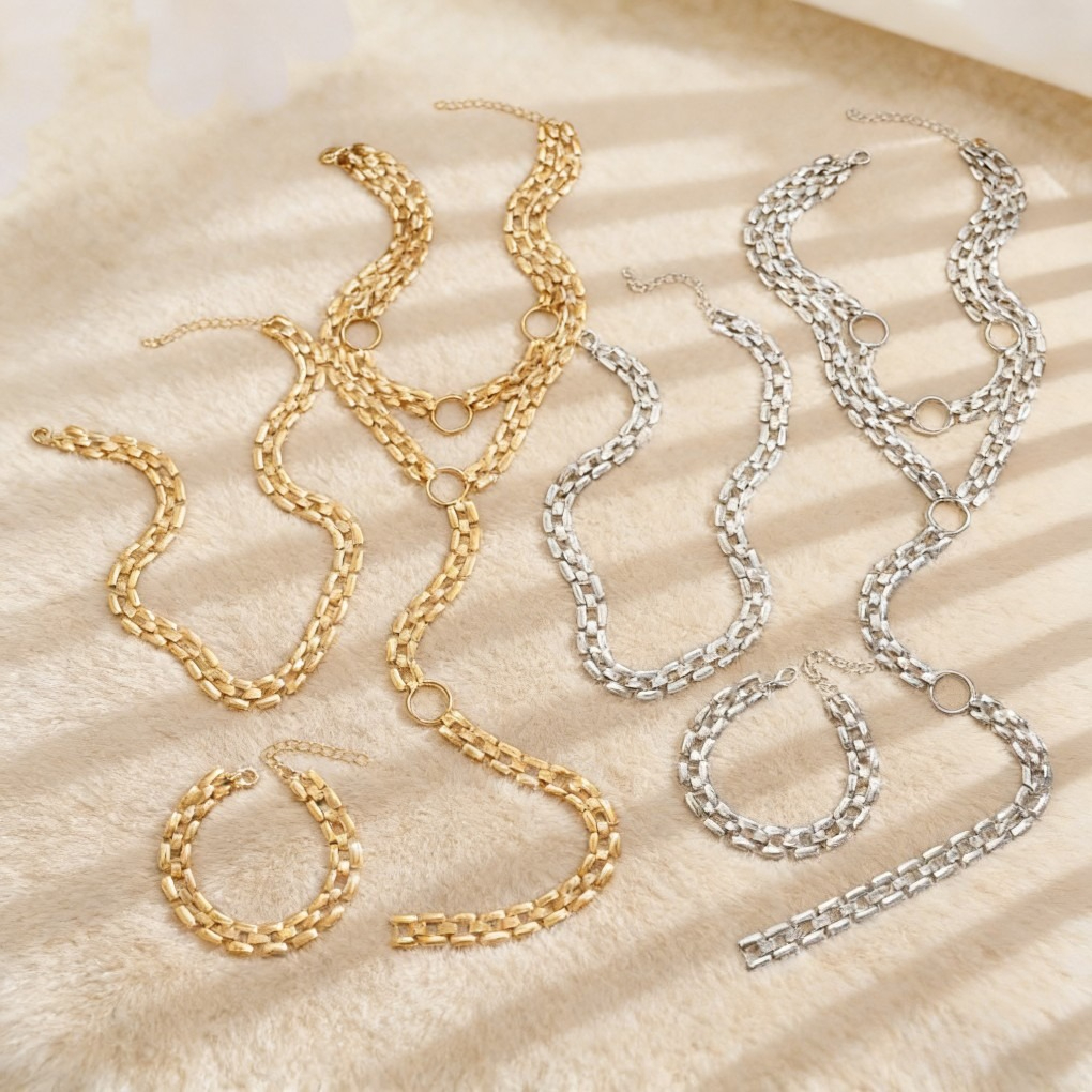 Y-Shaped Layered Necklace & Bracelet Set