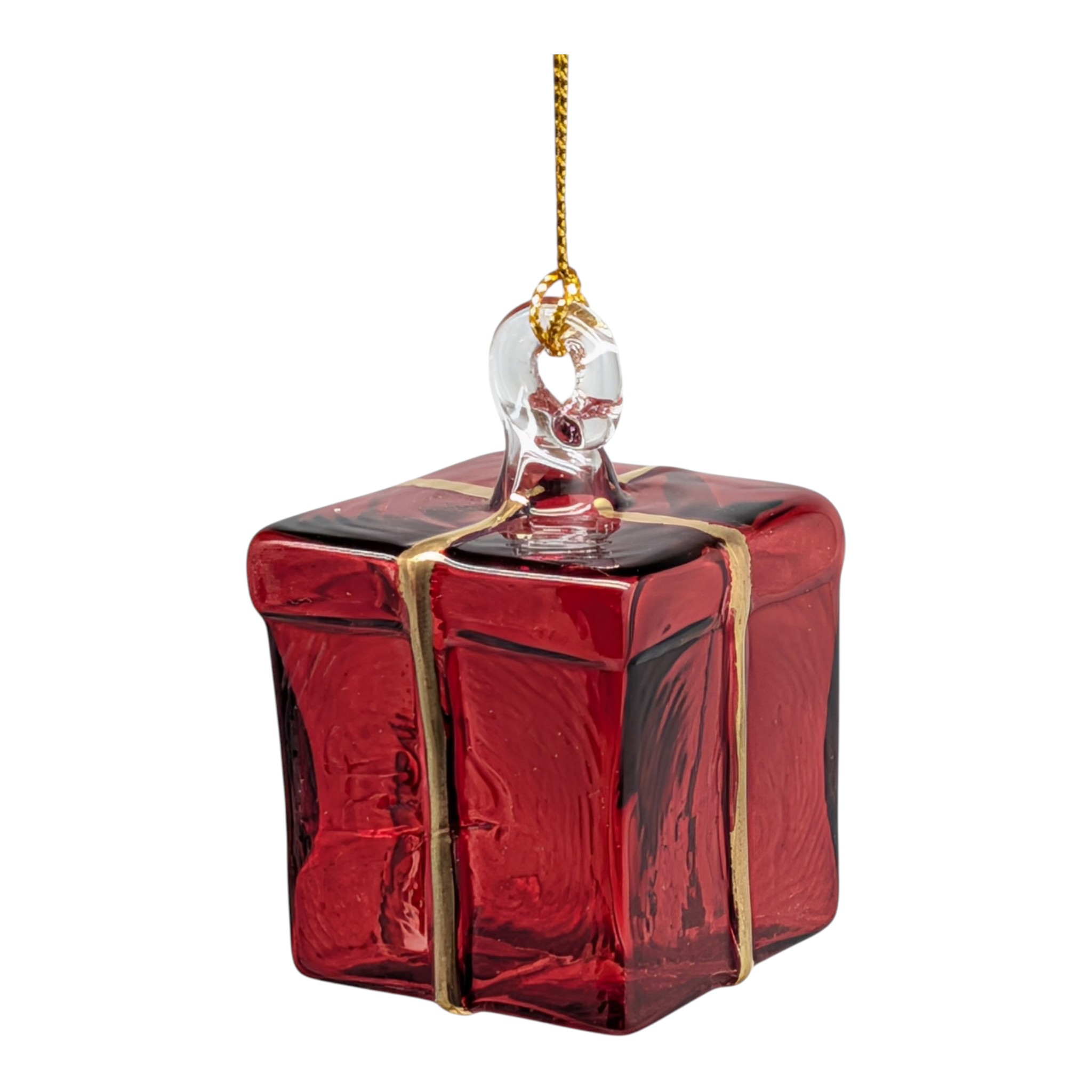 Blown Glass Present Ornament - Red
