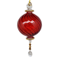 Small Sphere Glass With Ribbed Groove  and Gold Accents - Christmas Red
