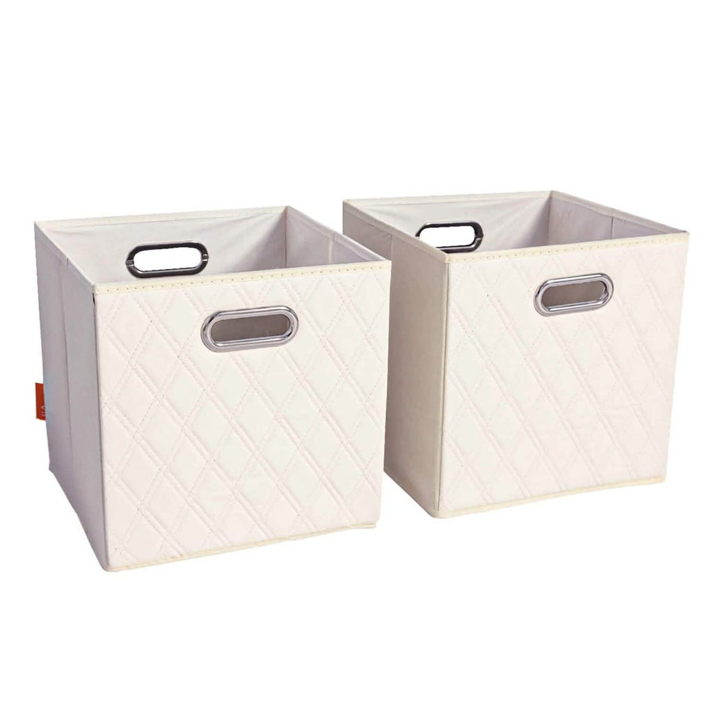 Set of 2: 11-13" Foldable Diamond Patterned Faux Leather Storage Cube Bins
