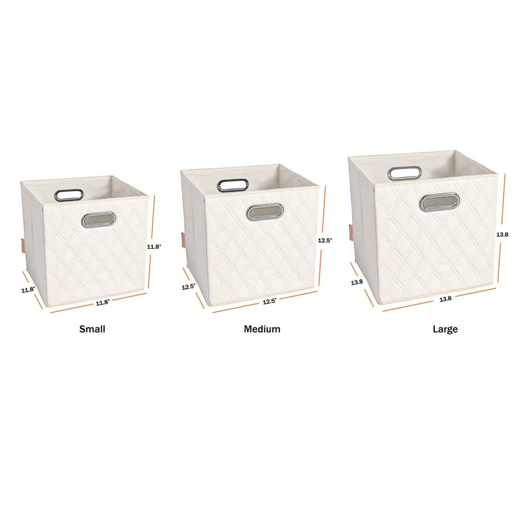 Set of 2: 11-13" Foldable Diamond Patterned Faux Leather Storage Cube Bins