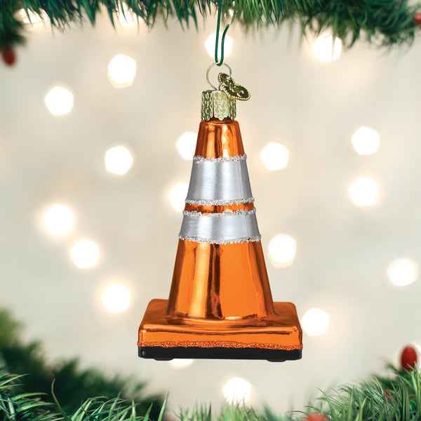 Traffic Cone Glass  Ornament
