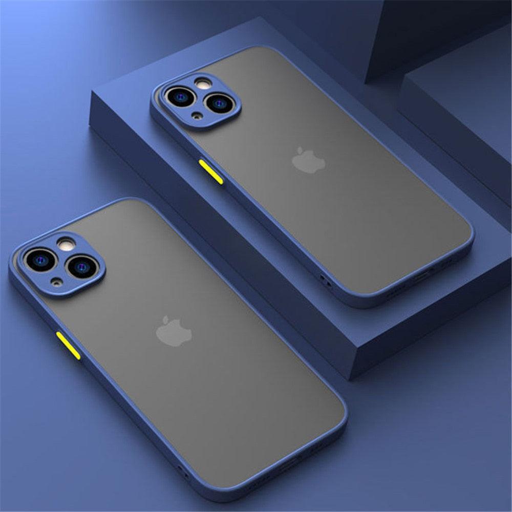 Shockproof Armor Case For iPhone 14 13 12 11Pro Max XR XS X Black Men Luxury Silicone Bumper Clear Hard Cover Silicone Armor Bumper Clear Hard Cover