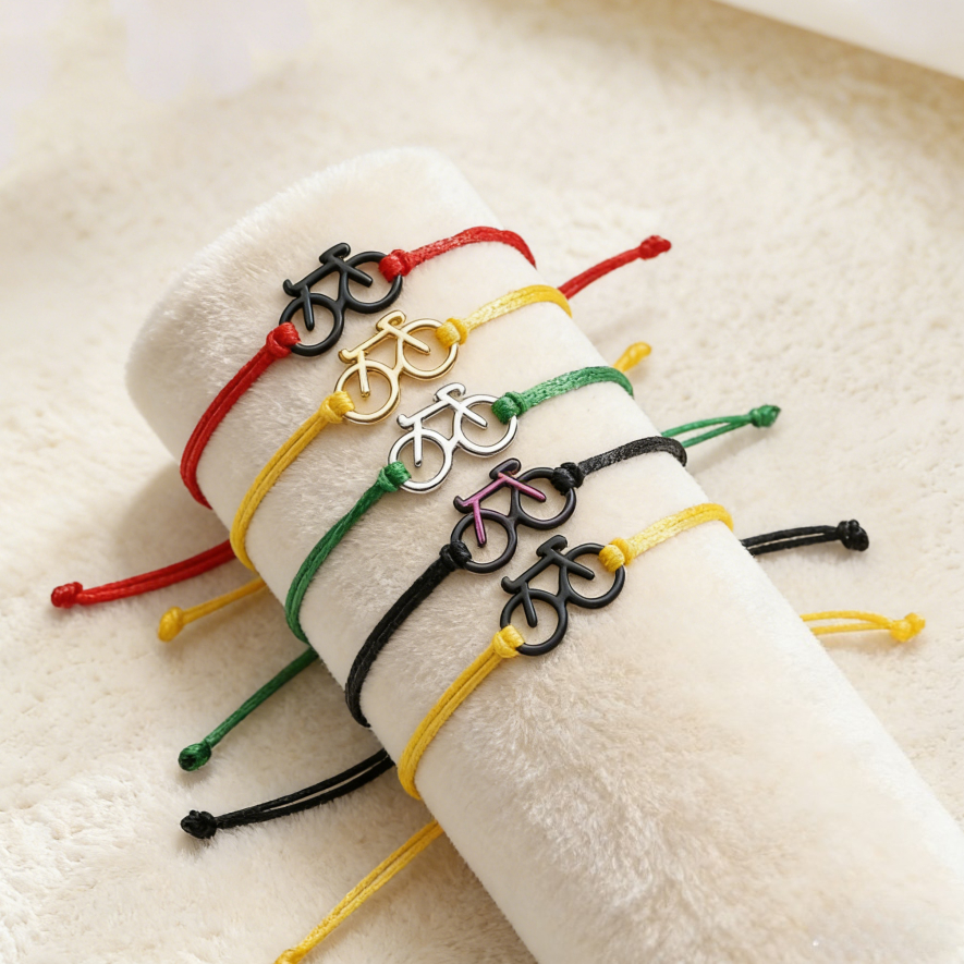 Handmade Braided Adjustable Bracelet with Bike Charm