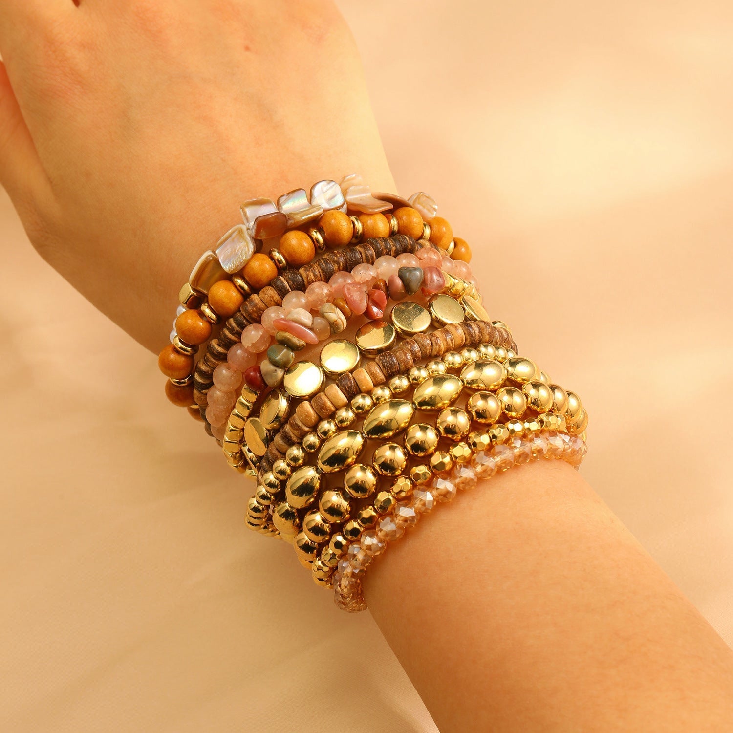 Vintage Irregular Resin Silver Chip Bracelet Set