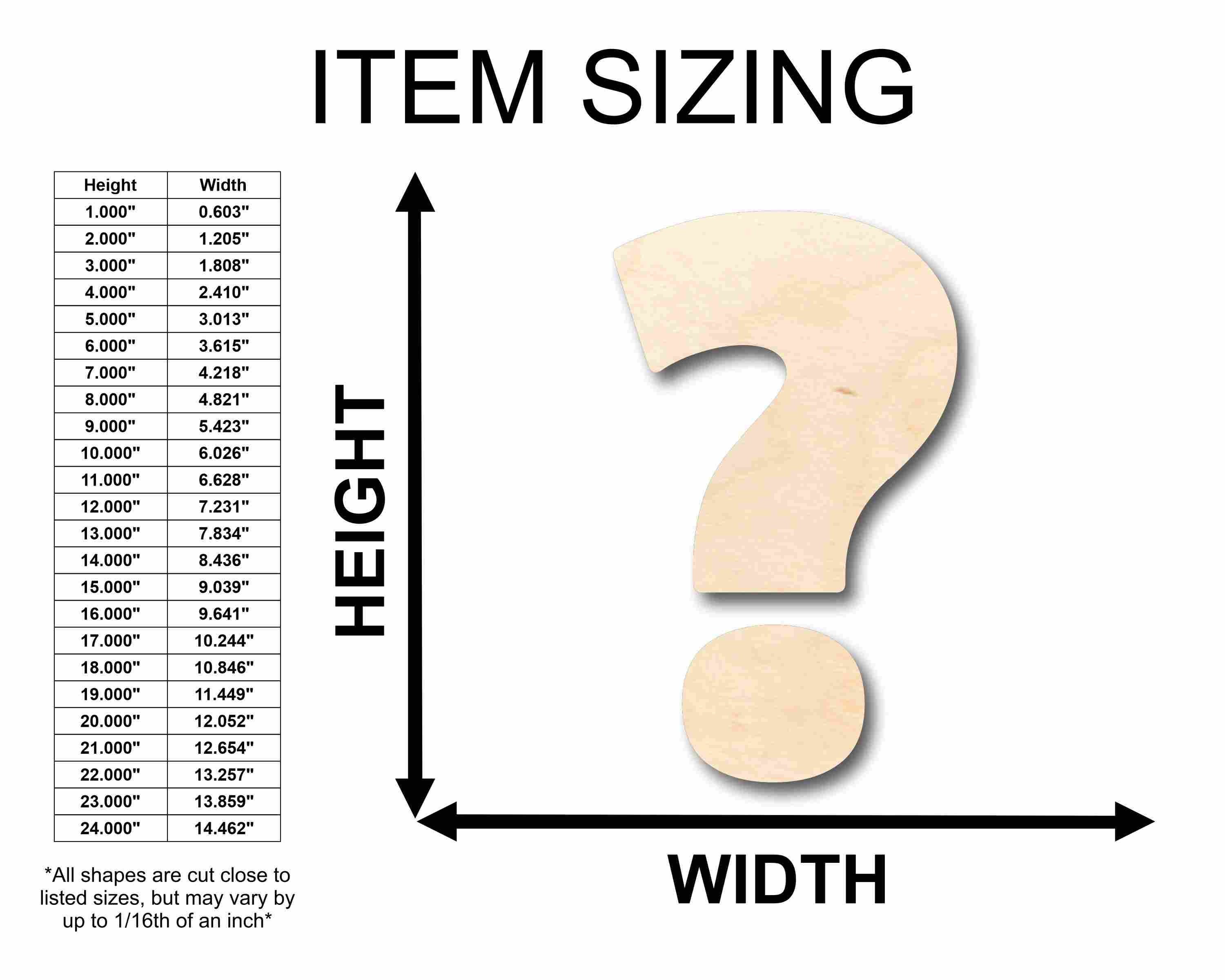 Unfinished Wood Block Symbol Question Mark - Craft - up to 46" DIY