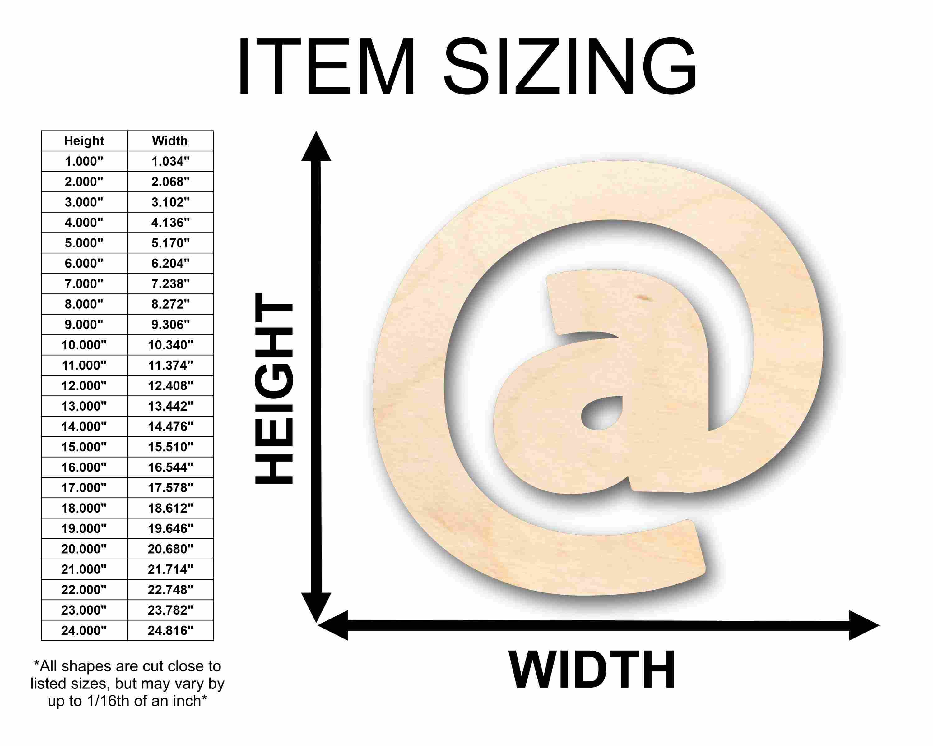 Unfinished Wood Block Symbol At - Craft - up to 46" DIY