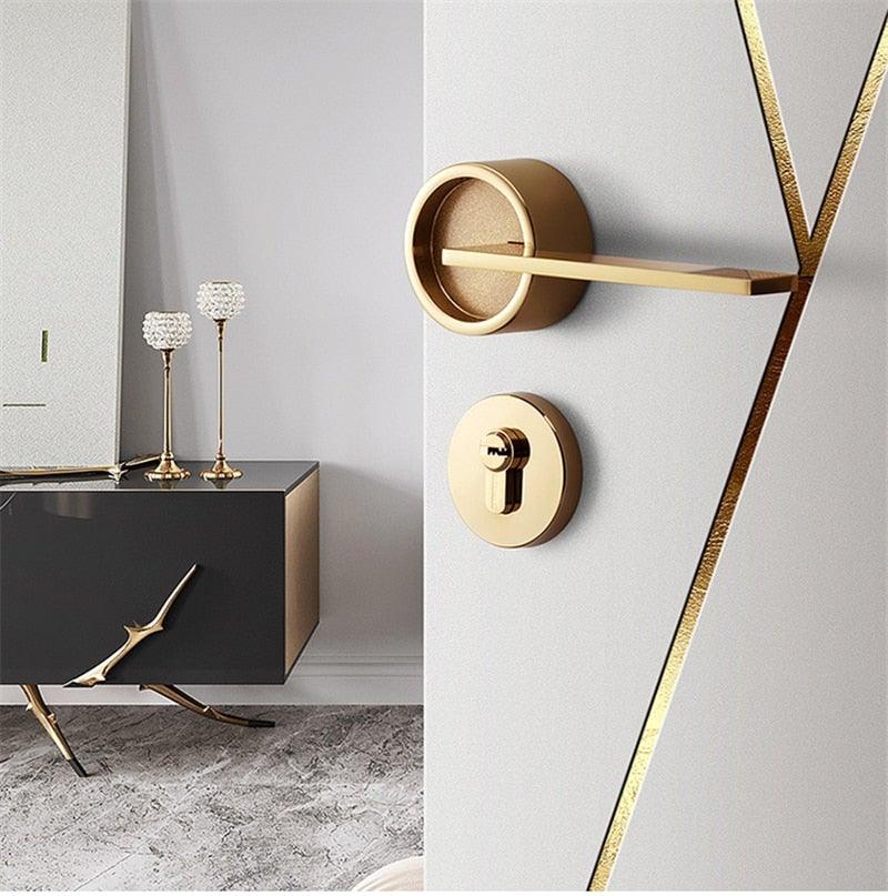 Simple Golden Split Lock Zinc Alloy Indoor Wooden Door Lock Magnetic Mute Bedroom Door Lock Universal Handle Lock Key Pin For Bedroom Bathroom Interior Privacy Door
