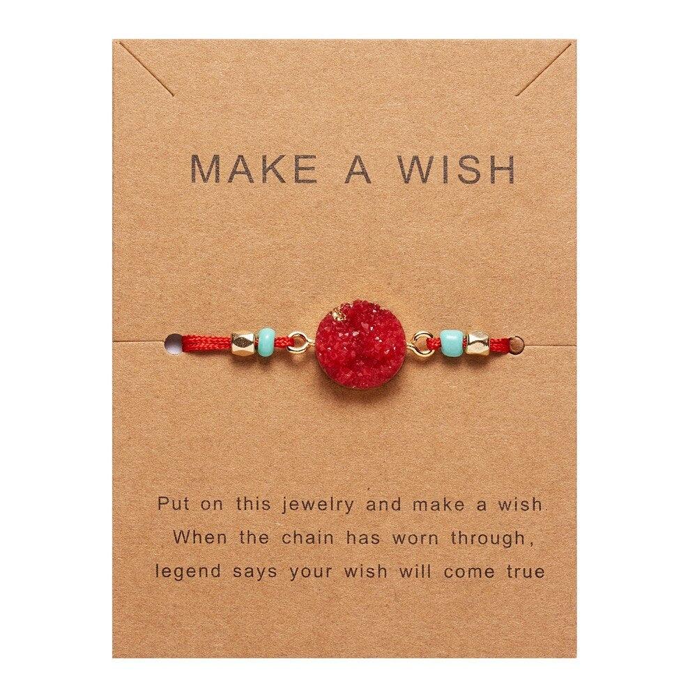 Simple Stone Charm Bracelet Colorful Black Red String Braided Couple Bracelets Wish Card Jewelry Handmade Woven Thread Rope String Nature Stone Beads Charm Bracelet Cuff Bangles With Message Card 18-30cm